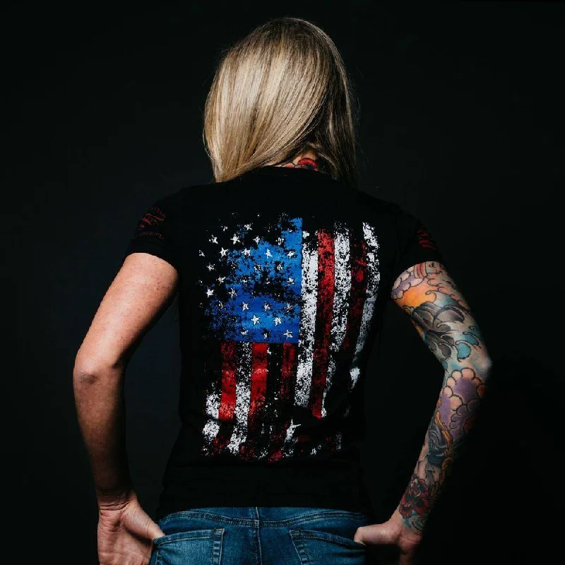 Women's Freedom Flag T-Shirt - Black