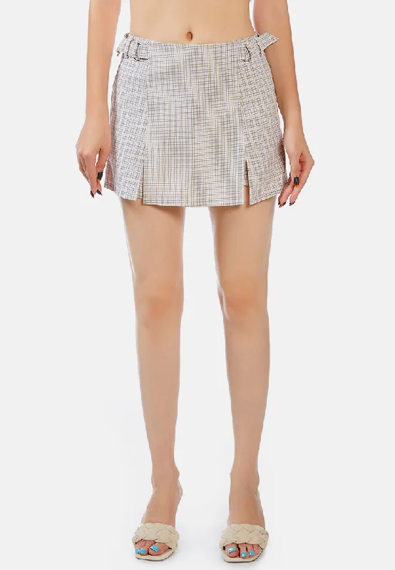 chequered skort with buckles