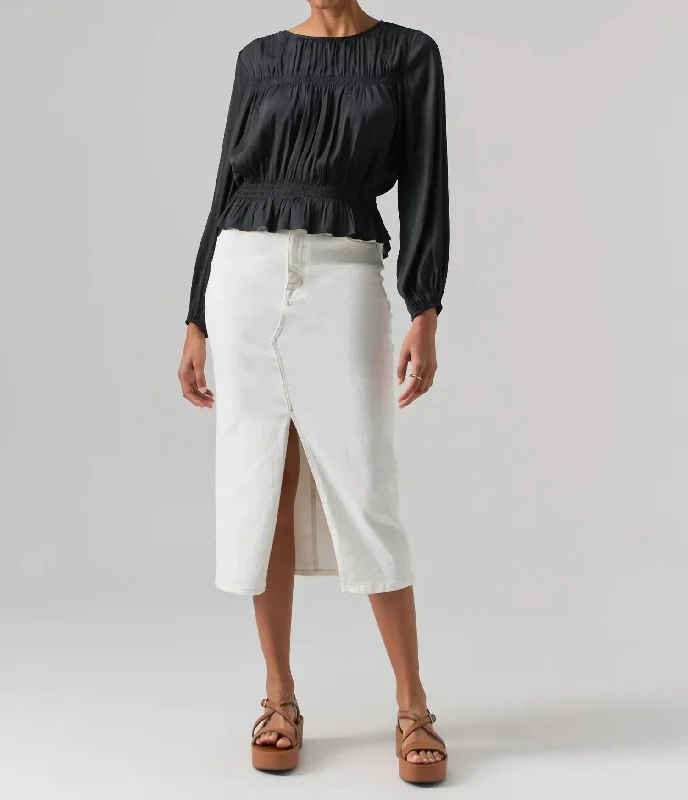 Denim Midi Skirt In Ivory