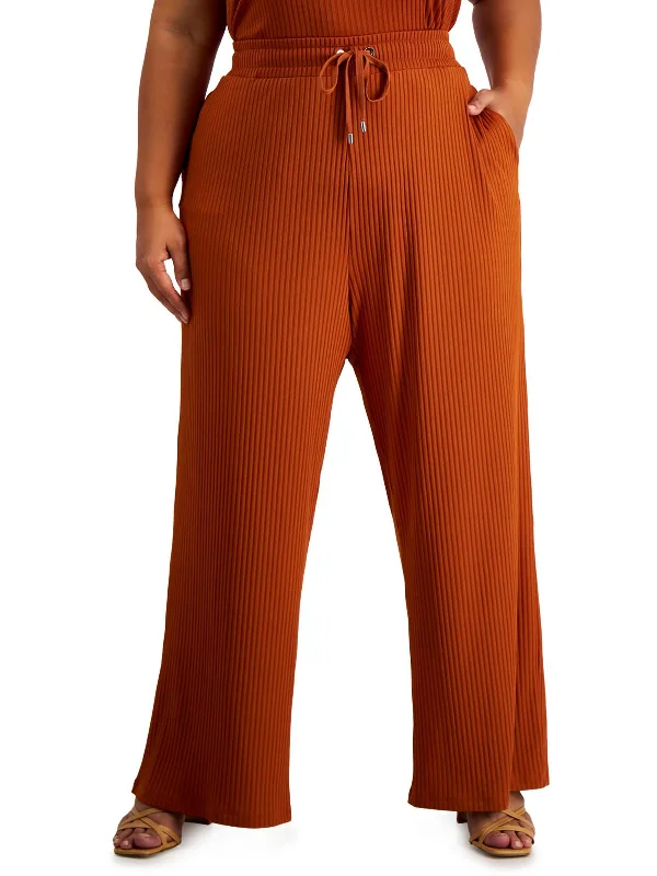 Plus Womens Ribbed Comfy Wide Leg Pants