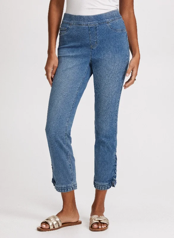 Ruffle Detail Denim Capris