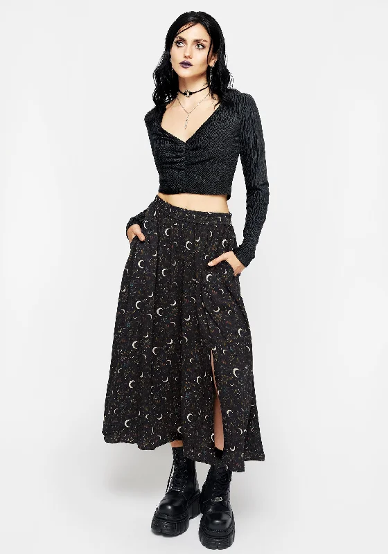 Sickle Moon Side Split Midi Skirt