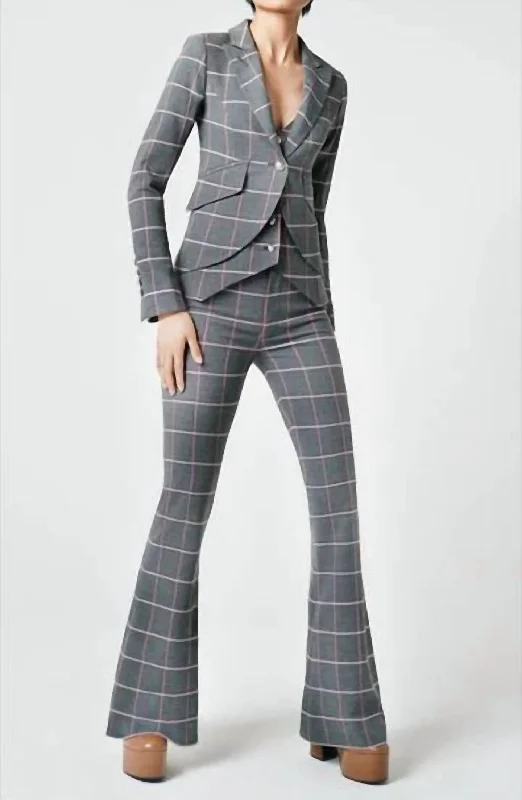 Women's Bootcut Pant In Grey/pink Windowpane