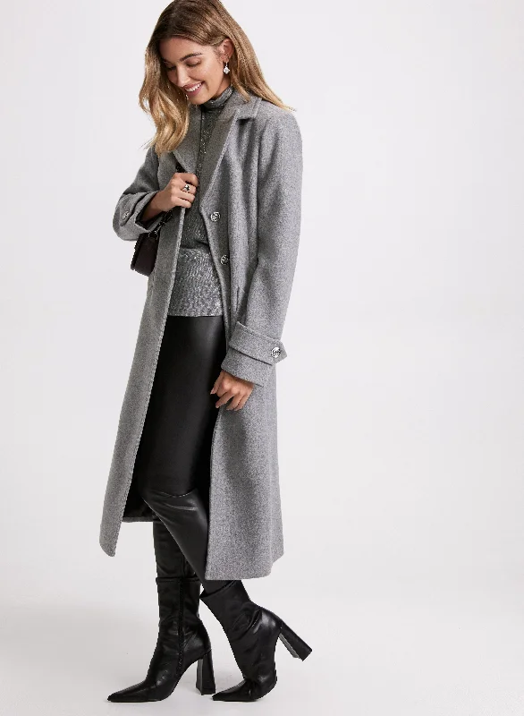 Embossed Button Wool-Blend Coat