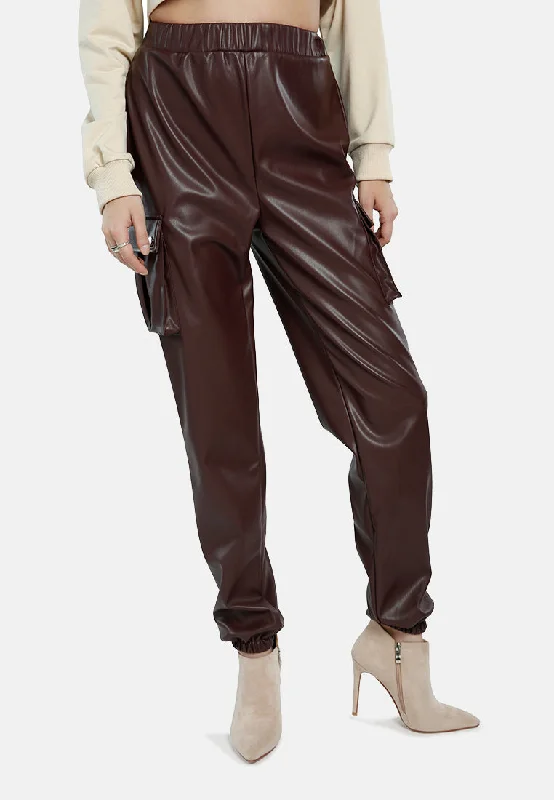 Faux Leather Cargo Pants