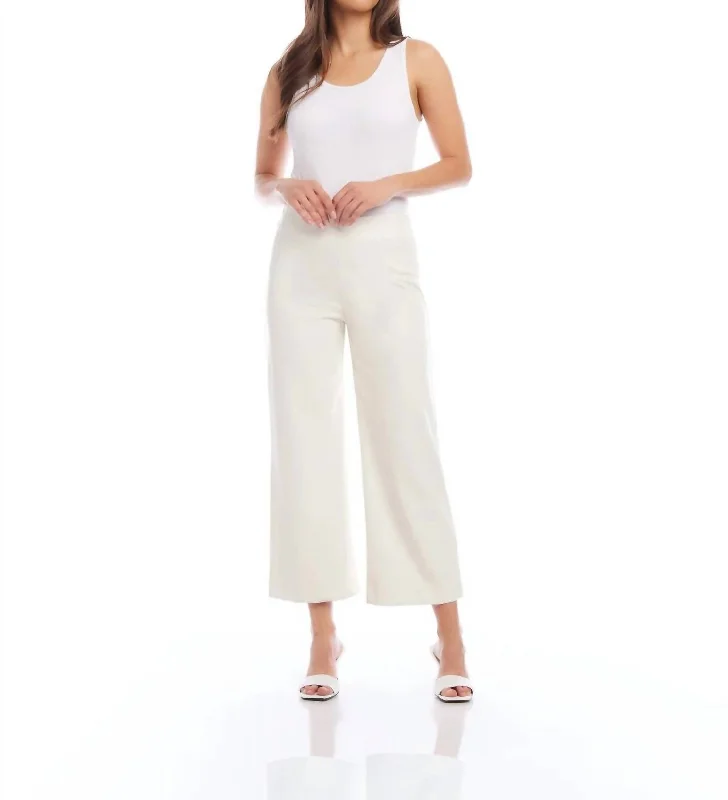 Faux Leather Cropped Pants In Off White