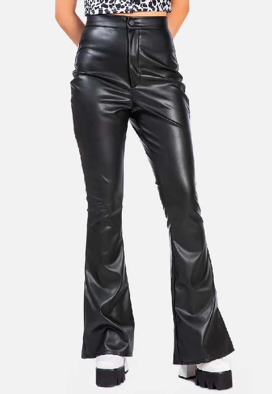 Faux Leather High Waist Flared Trousers