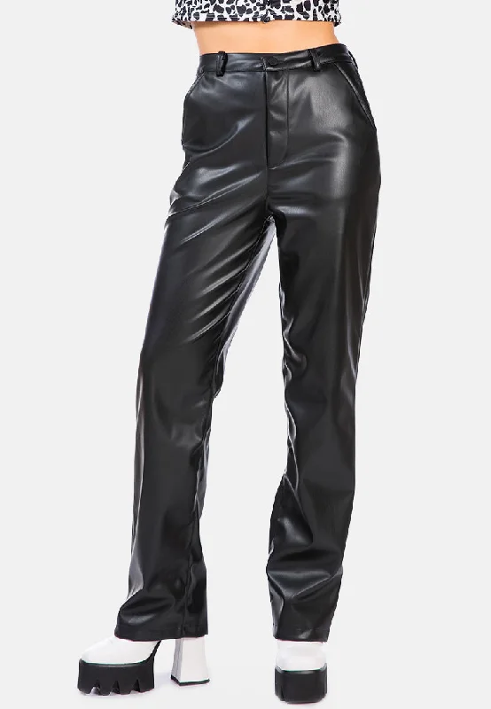 Faux Leather High Waist Straight Trousers