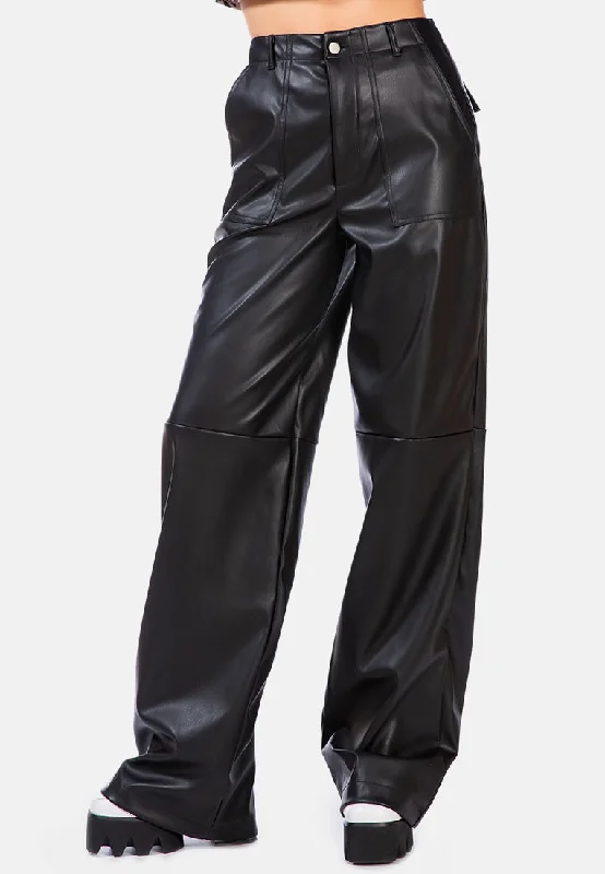 Faux Leather Stitch Detail Panelled Pants