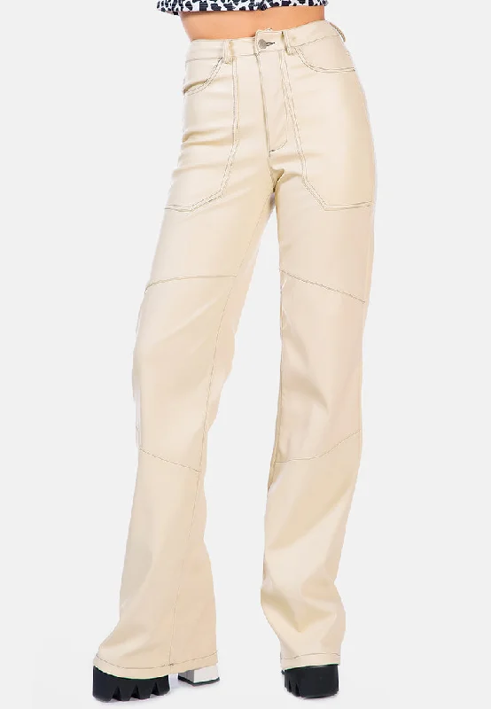 Faux Leather Contrast Stitch Panelled Pants