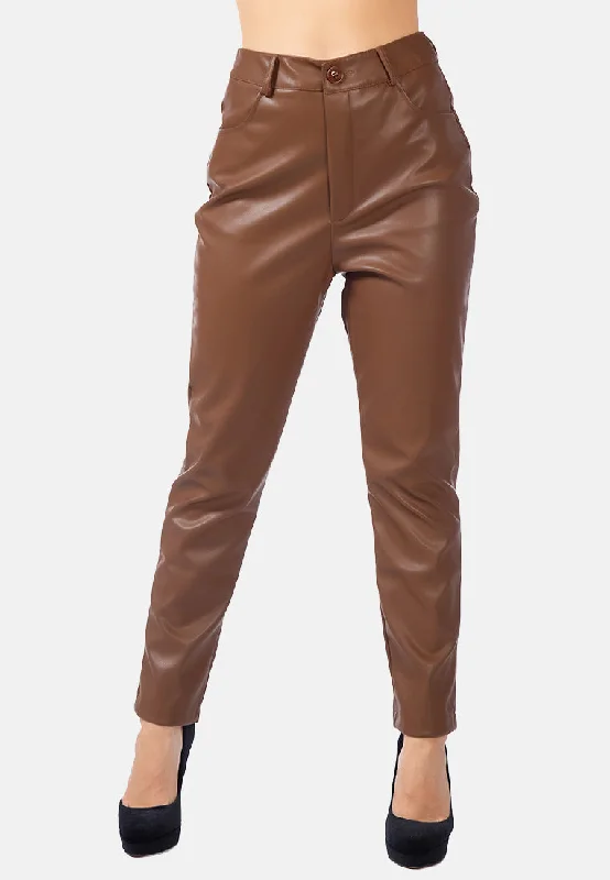 Faux Leather Straight Fall Trousers