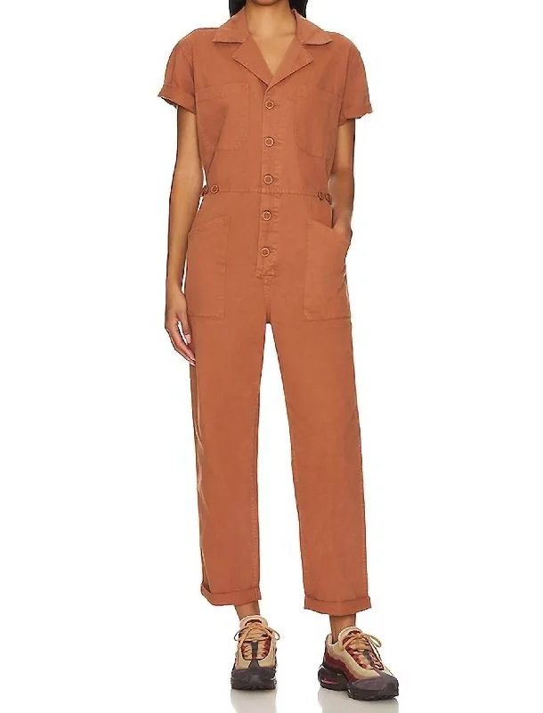 Grover Short Sleeve Field Jumpsuit In Cinnamon