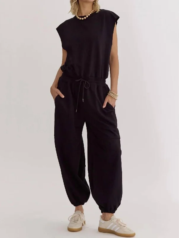 Harbor Sleeveless Waist Tie Jumpsuit In Black