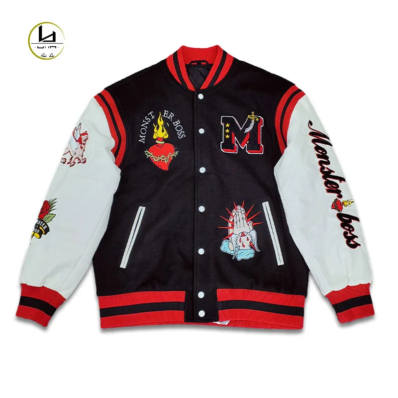 HUILI FACTORY high quality custom streetwear chenille embroidered leather letterman jacket