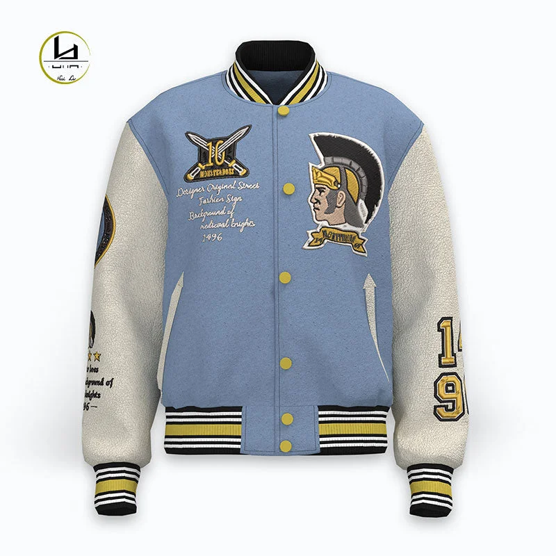 HUILI FACTORY leather letterman custom vintage applique embroidered baseball varsity jacket