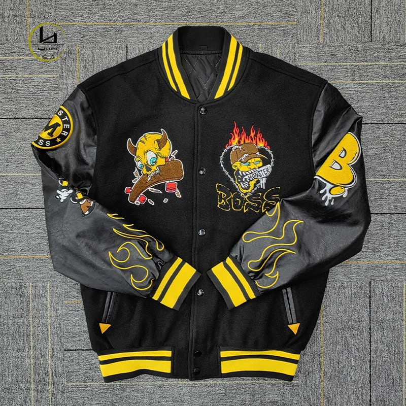 HUILI FACTORY leather letterman custom vintage chenille embroidered varsity jacket