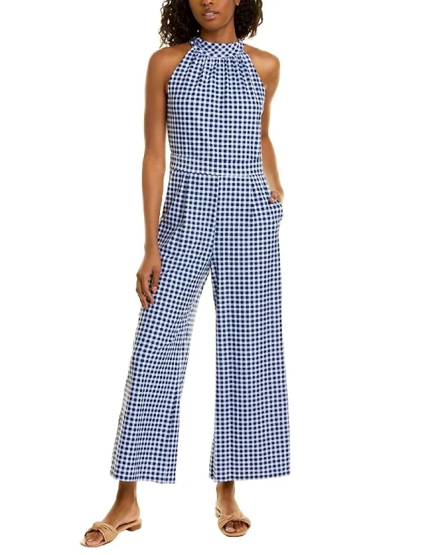 Isabelle Gingham Jumpsuit In Navy