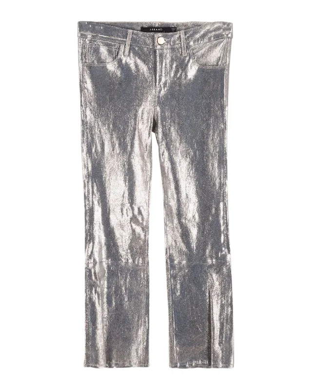 J Brand  Selena Snake-Effect Cropped Boot Trousers in Gold Lambskin Leather