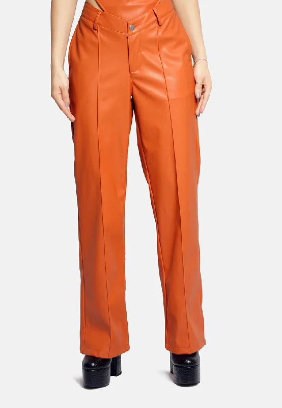 Low Waist Faux Leather Flare Pants