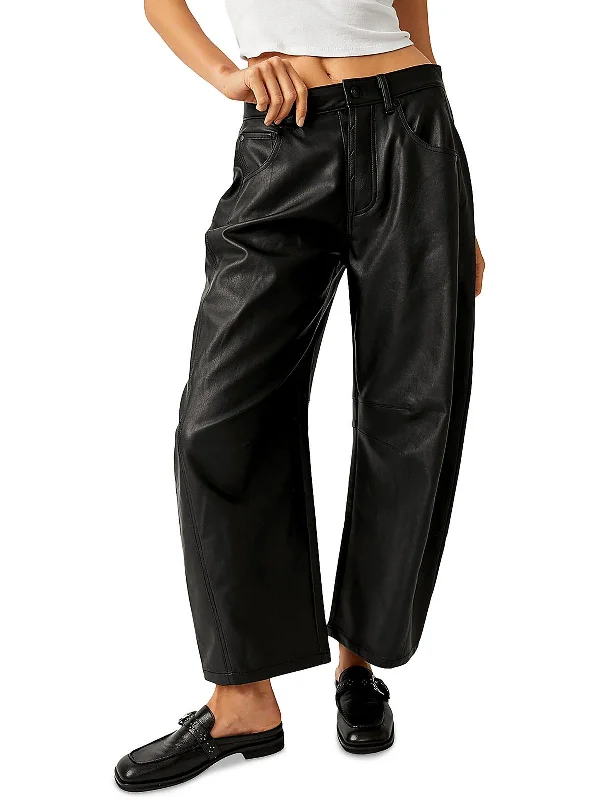 Lucky You Womens Faux Leather Tapered Wide Leg Pants