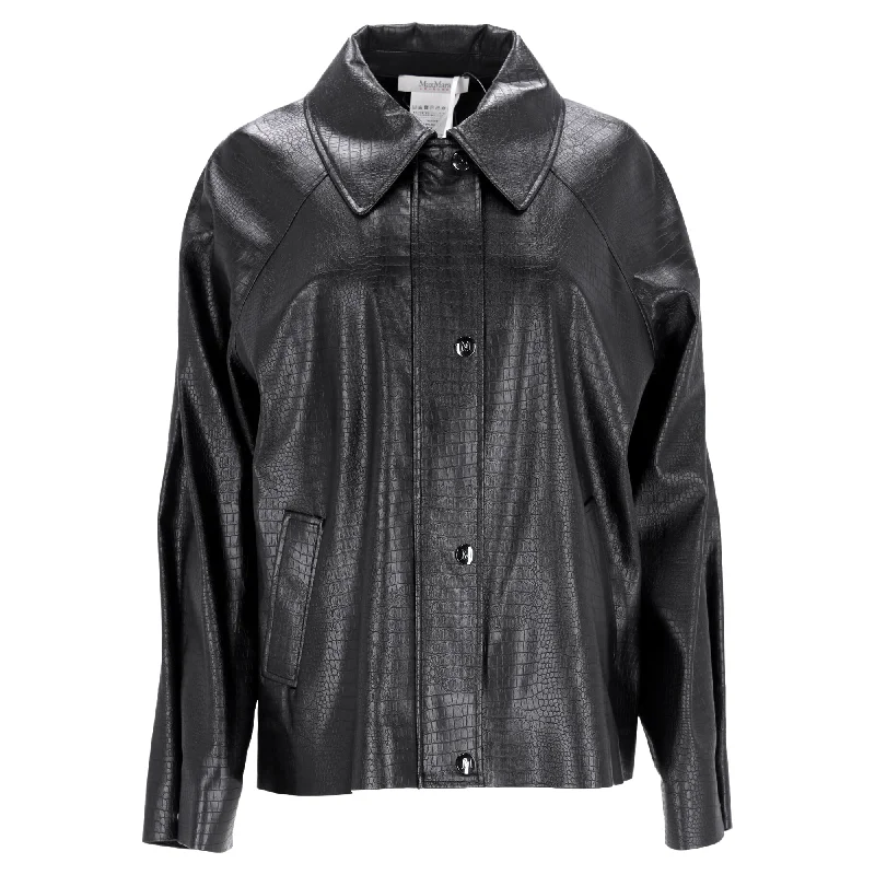 Max Mara Nepal Embossed Faux Leather Shirt Jacket in Black Polyester