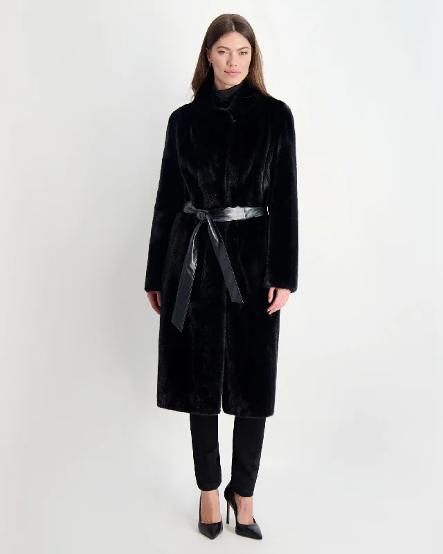 Mink Short Coat with Leather Belt