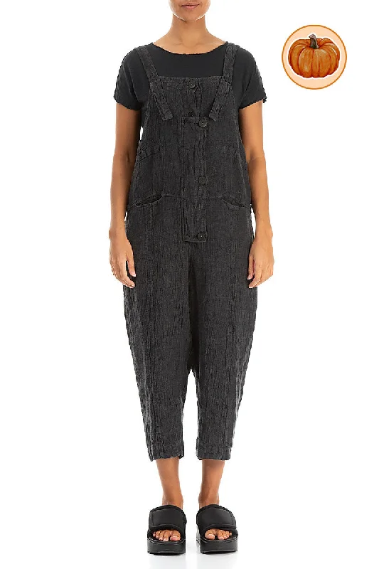 Strappy Forest Grey Mélange Linen Dungaree Jumpsuit