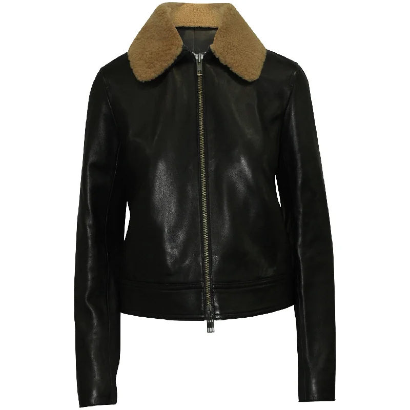 Vince Shearling Collar Jacket in Brown Leather