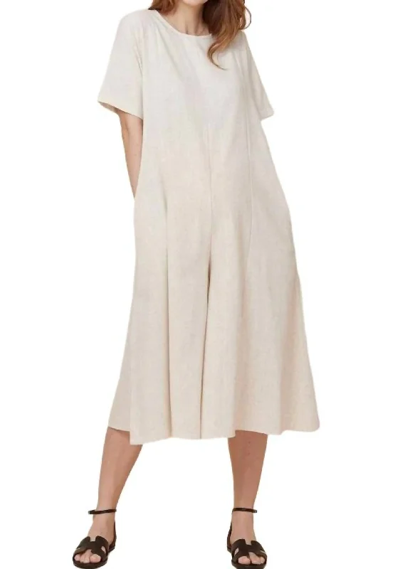 Wide Leg Linen Jumpsuit In Ivory