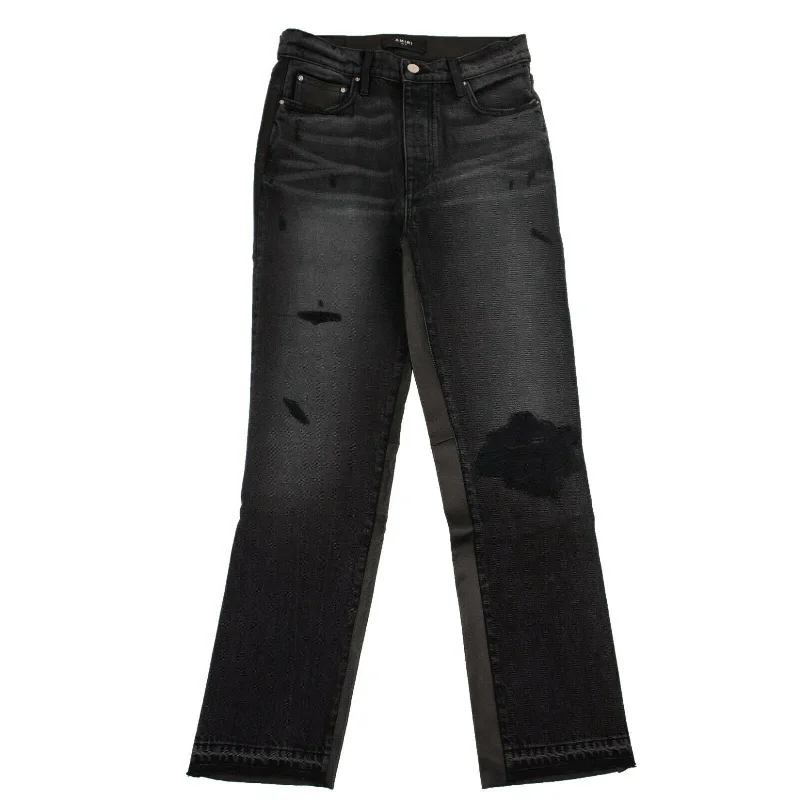 Women's Black Leather Hybrid Cropped Jeans