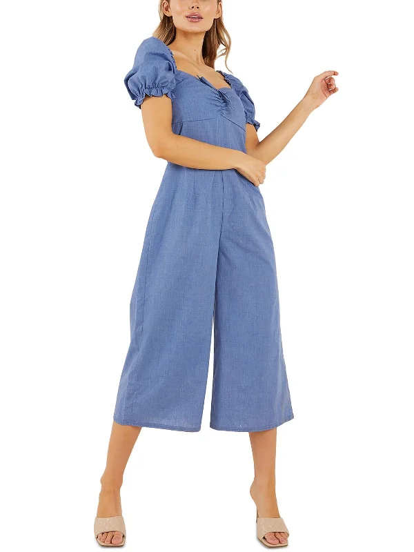 Womens Cotton Puff Sleeve Jumpsuit