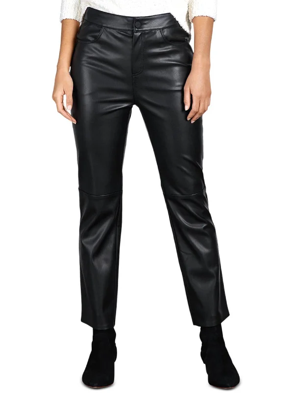 Womens Faux Leather Fleece Lined Cropped Pants