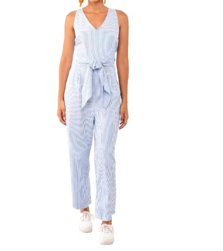 Wrap Jumpsuit - Wash & Wear Stripe In Periwinkle