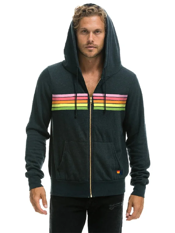 5 Stripe Zip Hoodie - Charcoal Pink Green (Exclusive)