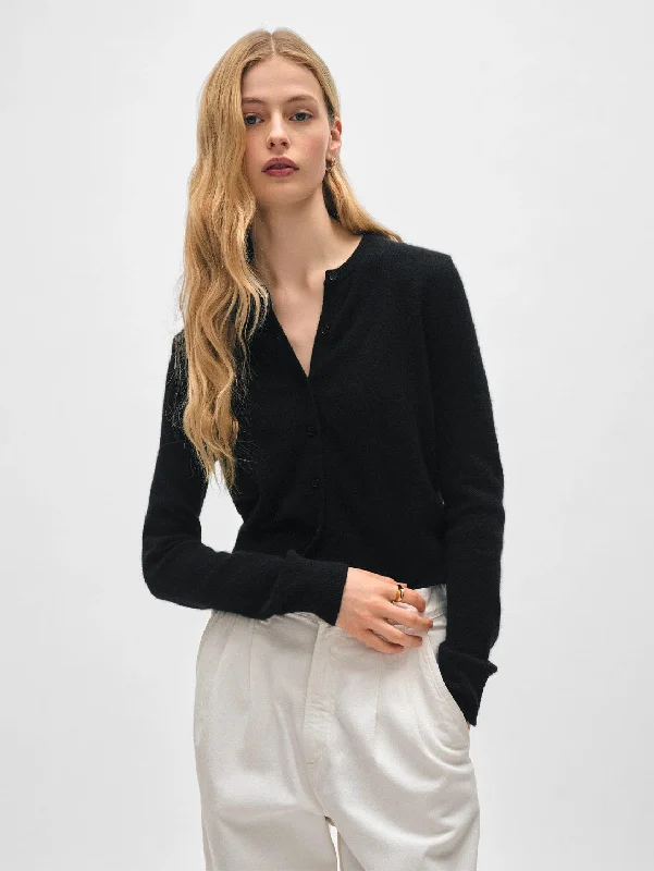 Essential Cashmere Crewneck Cardigan - Black