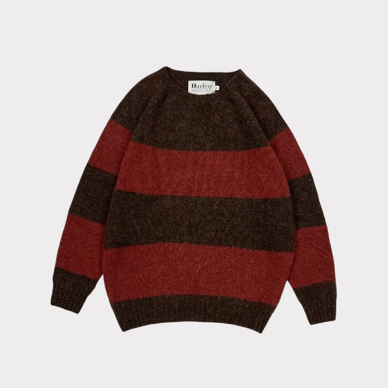 Harley Of Scotland Block Stripe Lambswool Jumper Coffee / Blaze