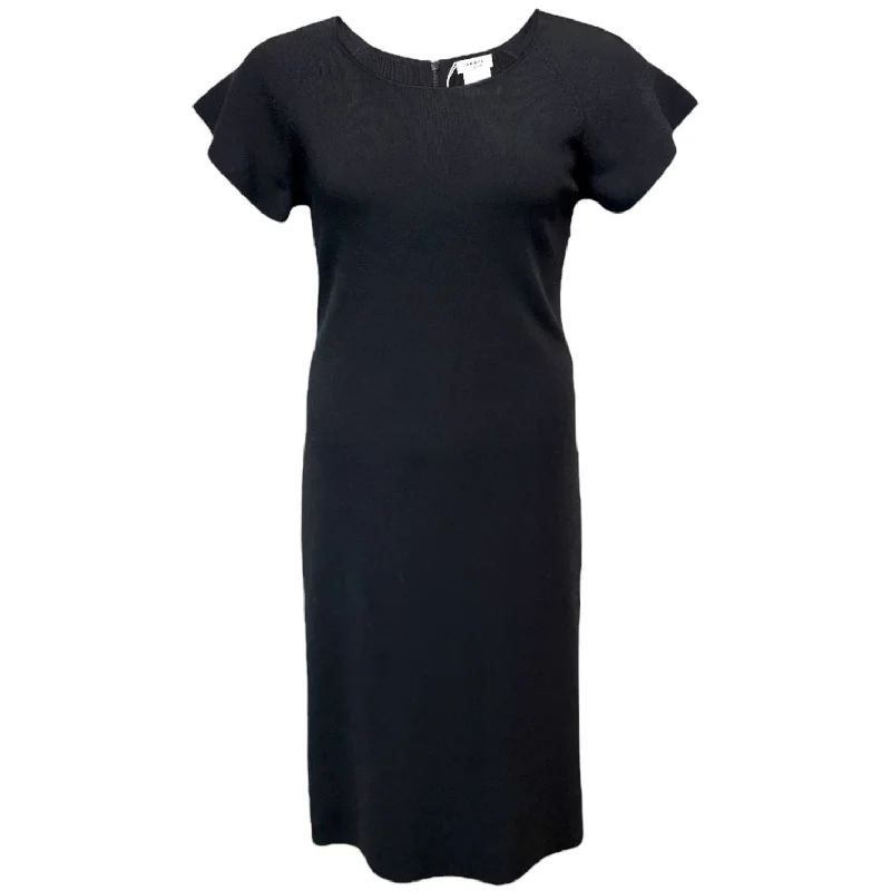 Viscose Flutter Sleeve Knit Midi Dress By Akris Punto In Black, Size: 14